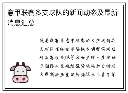 意甲联赛多支球队的新闻动态及最新消息汇总
